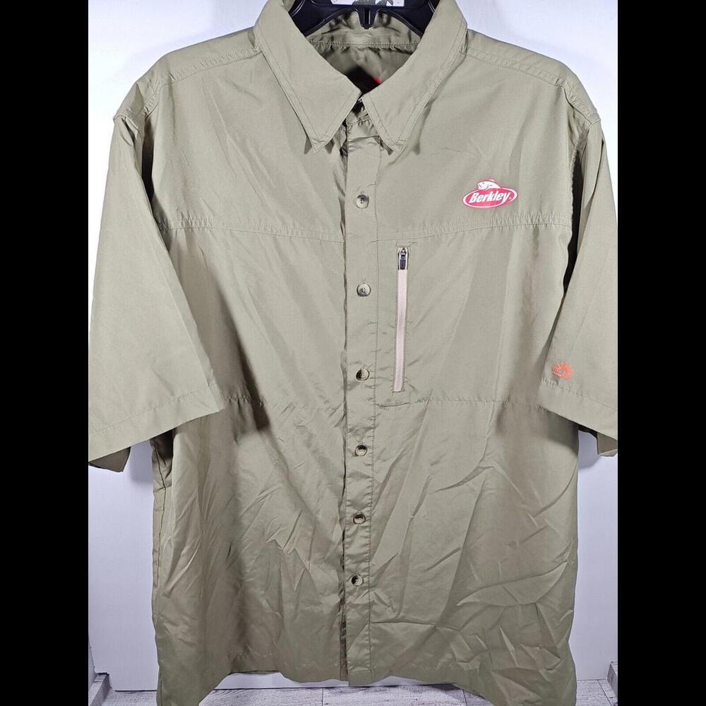 Berkeley Brand Fishing Shirt Men's Large UPF 20+ Olive Short Sleeve Button Front
